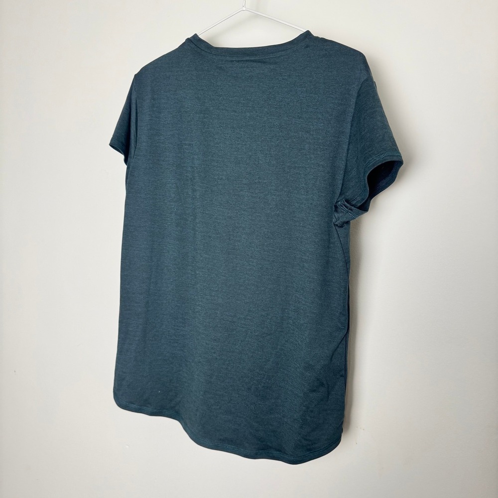 Quince Womens Medium Dark Teal Heathered Short Sleeve Crewneck T-Shirt Tee - Picture 3 of 3